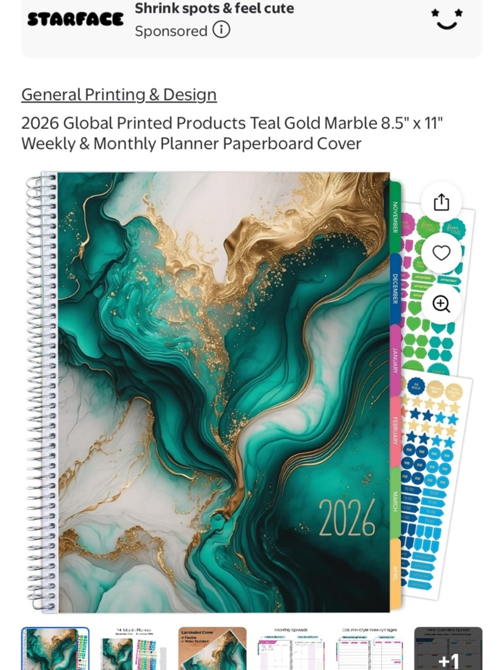 2026 Global Printed Products Teal Gold Marble 8.5" × 11" - Picture 10 of 10